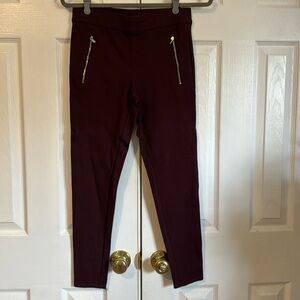 Ann Taylor size small burgundy leggings with front zippers
